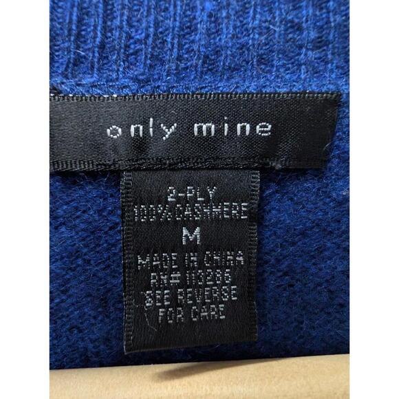 Only Mine 2-Ply 100% Cashmere Royal Blue Sweater Elbow Patches Size Medium - Picture 3 of 5